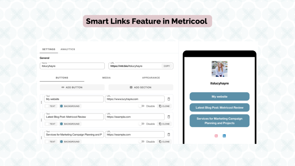 Smart Links Feature in Metricool